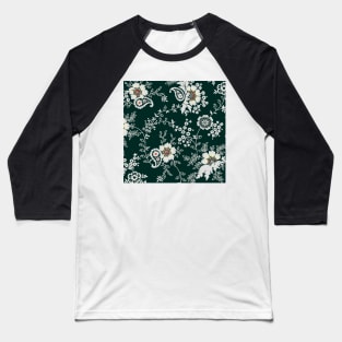 Chinese Ornamental Retro Abstract Floral Pattern Cream and White Flowers Baseball T-Shirt